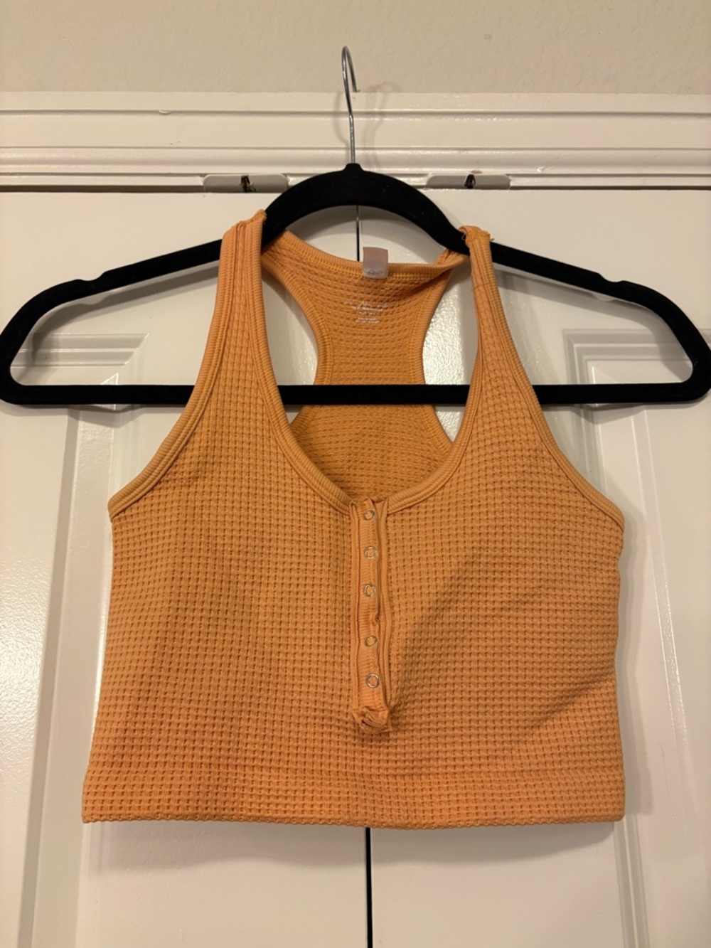 Urban Outfitters Waffle Knit Henley Racerback Crop Tank - Orange